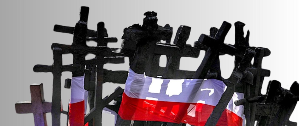 krzyże i biało-czerwona flaga
