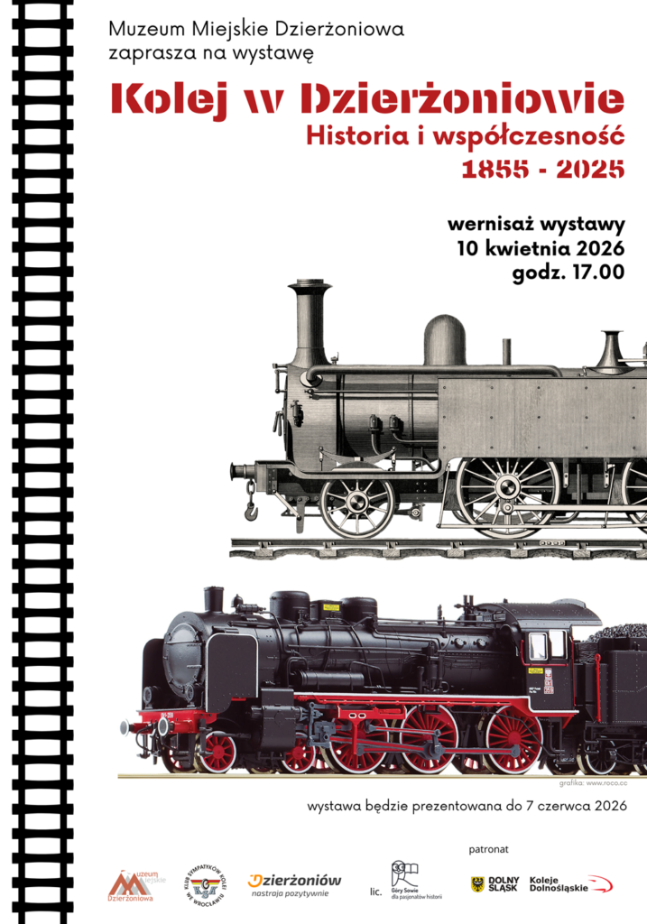 plakat wystawy czasowej "Kolej w Dzierżoniowie. Historia i współczesność 1855-2025"
